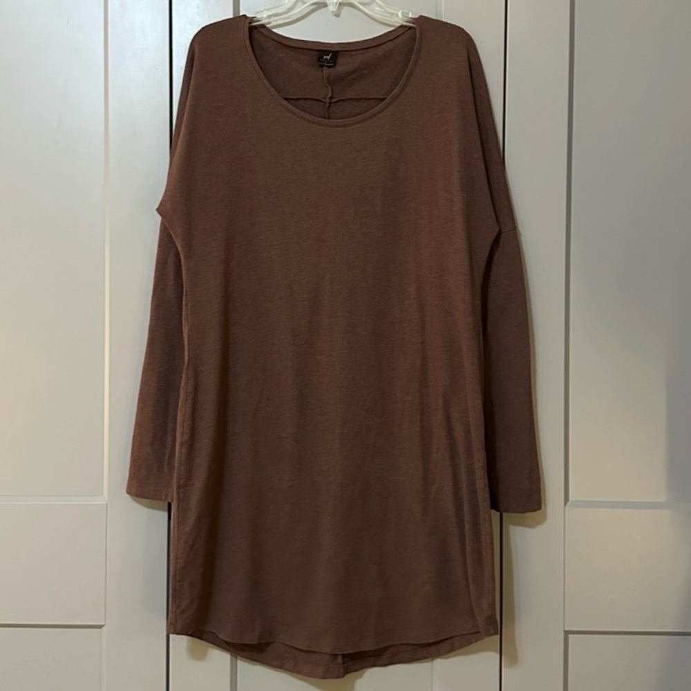 Peruvian Connection Pima Cotton Swing Tunic Dress Brown Lagenlook Bohemian Large